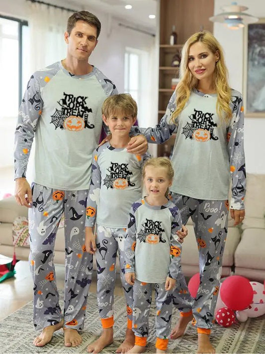 Halloween parent-child printed home pajamas two-piece set - Celeste    