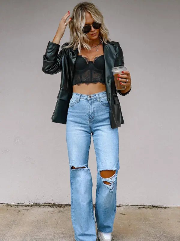 Hot Momma - Knee Ripped Jeans - Celeste    
