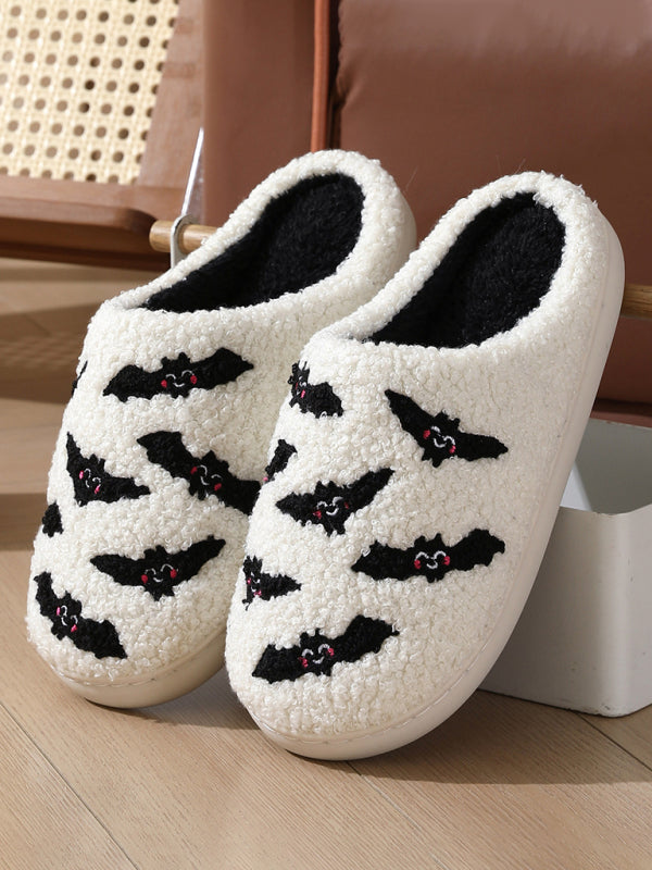 Halloween Love Skeleton Hand Pattern Home Plush Warm Slippers Perfect for Fall and Winter