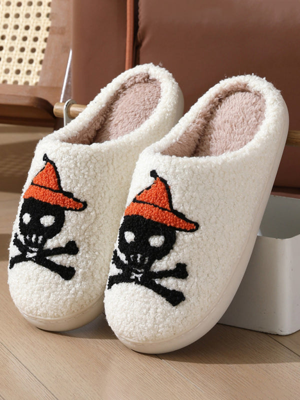 Halloween Love Skeleton Hand Pattern Home Plush Warm Slippers Perfect for Fall and Winter
