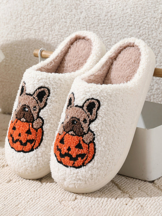 Halloween Love Skeleton Hand Pattern Home Plush Warm Slippers Perfect for Fall and Winter