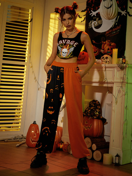Women's Halloween casual patchwork print sweatpants perfect for halloween