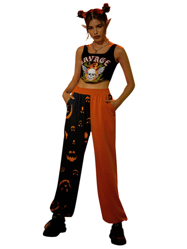Women's Halloween casual patchwork print sweatpants perfect for halloween