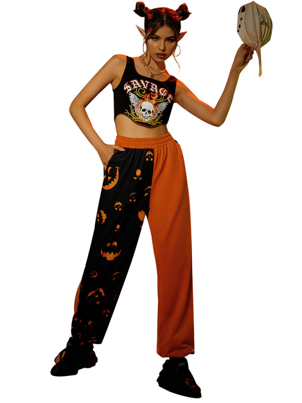 Women's Halloween casual patchwork print sweatpants perfect for halloween