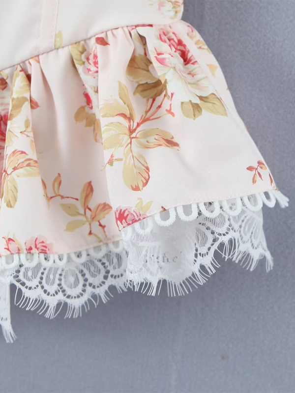 Lace Back Print Blouse