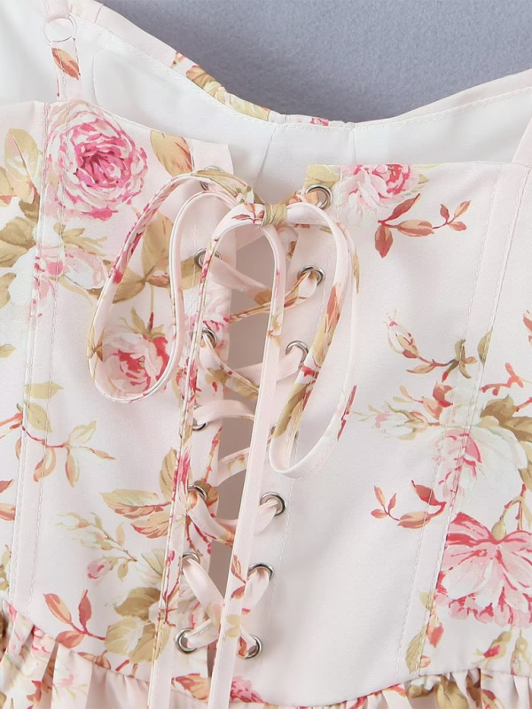 Lace Back Print Blouse