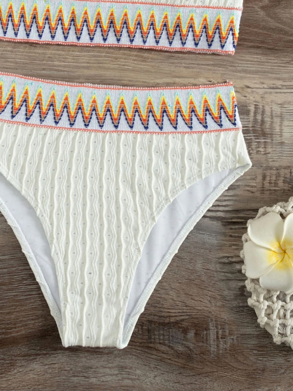 Split high waist slanted shoulder bikini - Celeste    