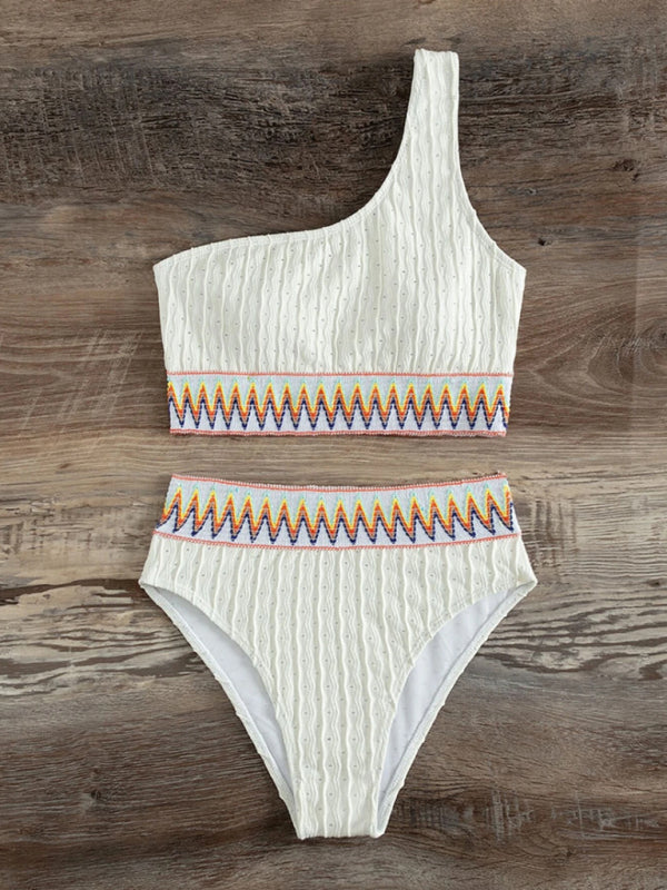 Split high waist slanted shoulder bikini - Celeste    