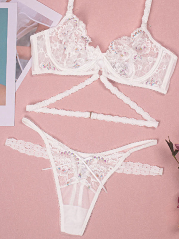 Flower embroidered 3 piece lingiere - Celeste  Lingerie  