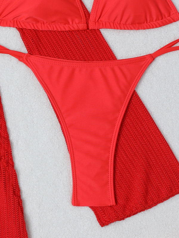 Mesh drawstring bikini three-piece - Celeste    