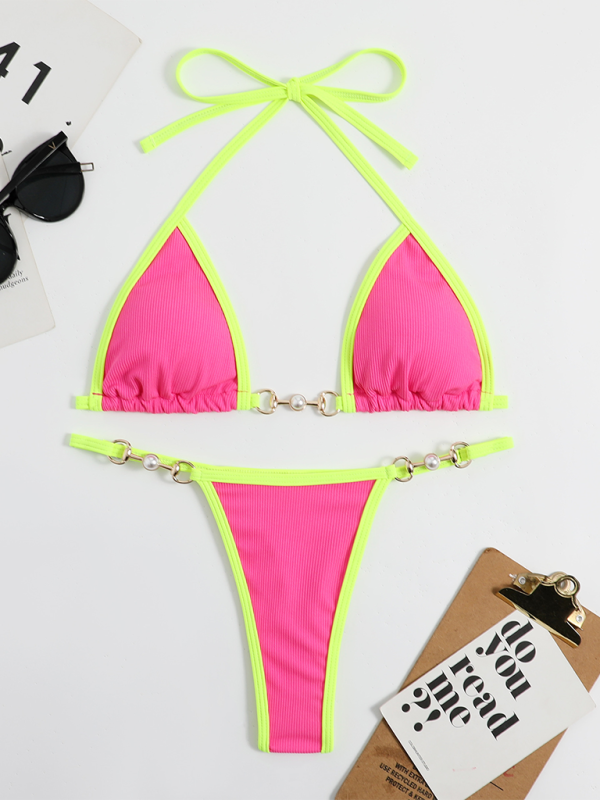 Women's swimwear sexy solid color bikini suit - Celeste    