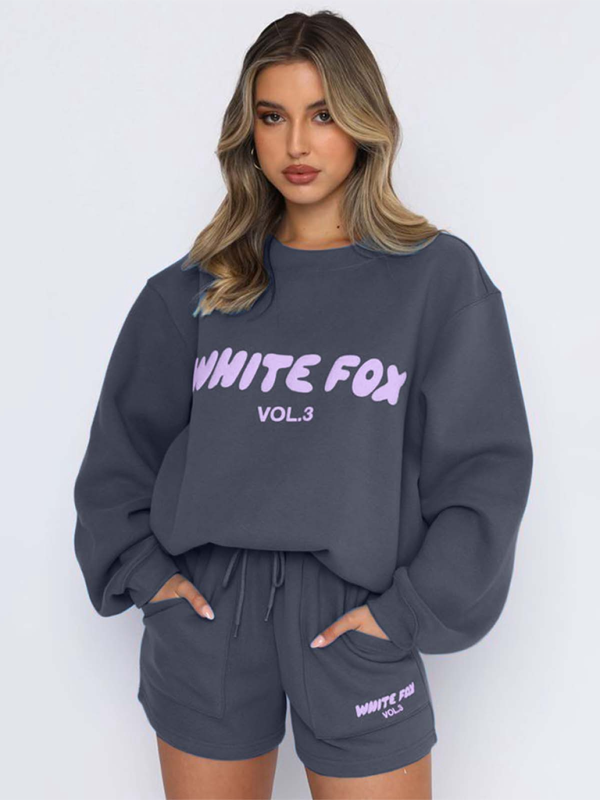 White Fox Sweater and Shorts set two piece