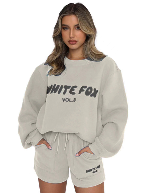 White Fox Sweater and Shorts set two piece