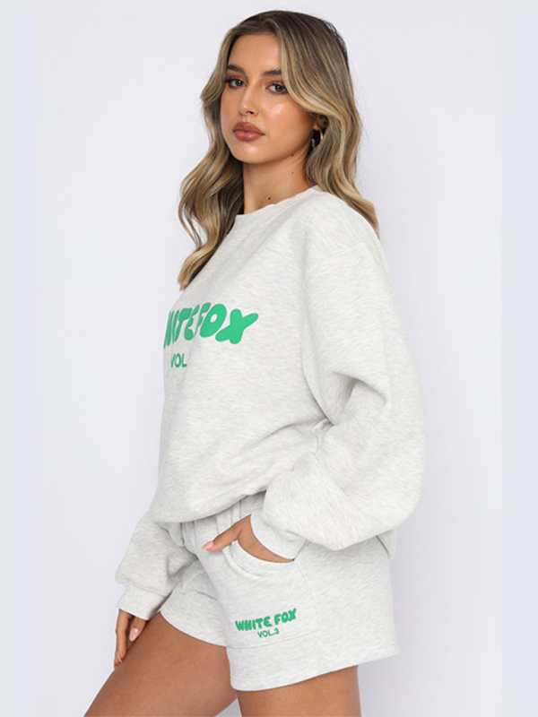 White Fox Sweater and Shorts set two piece