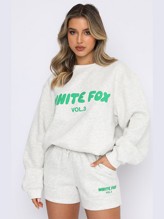 White Fox Sweater and Shorts set two piece