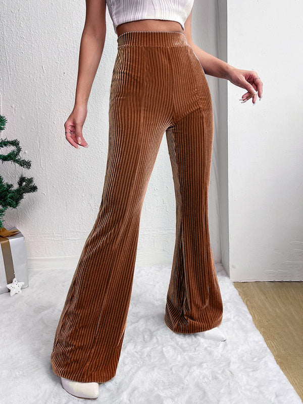 New style corduroy wide-leg casual pants fashionable solid color high waist flared pants