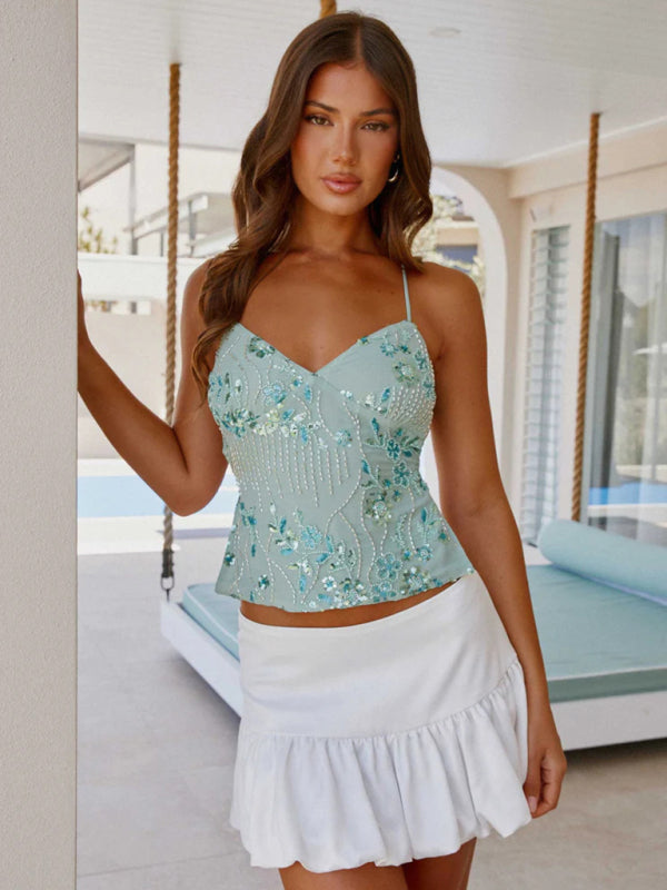 Floral v-neck top with crisscross back