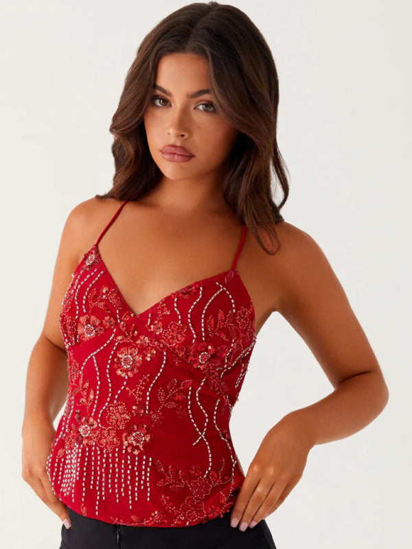 Floral v-neck top with crisscross back