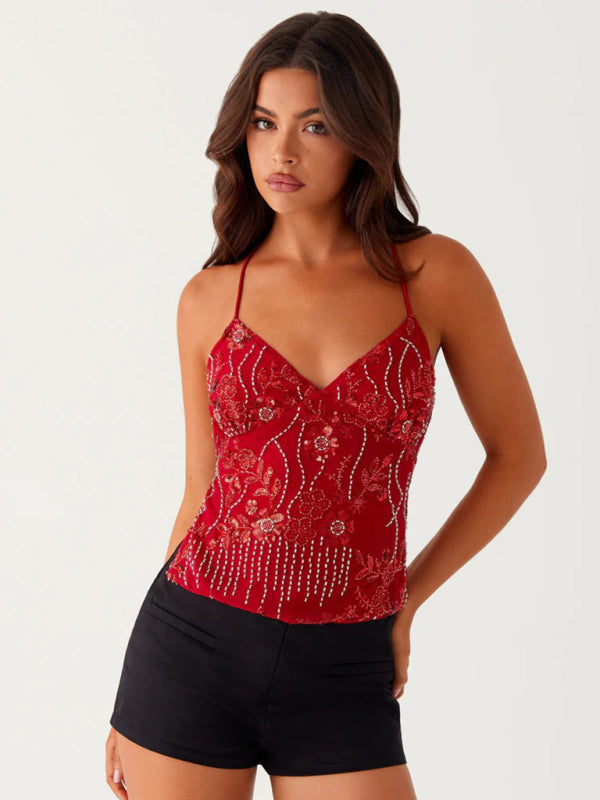 Floral v-neck top with crisscross back