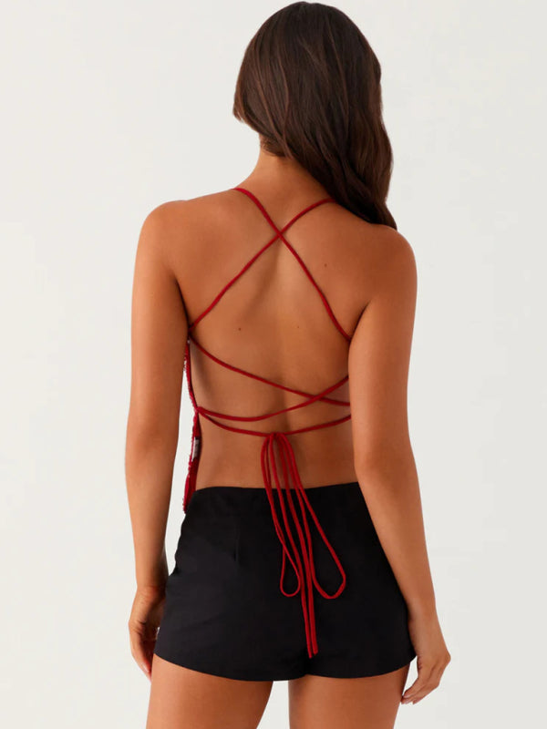 Floral v-neck top with crisscross back