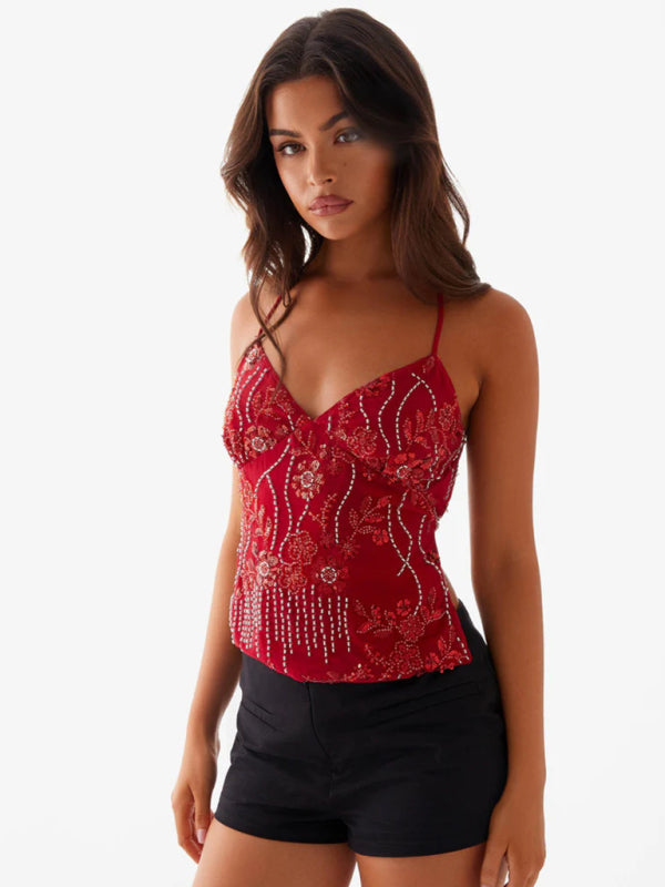 Floral v-neck top with crisscross back