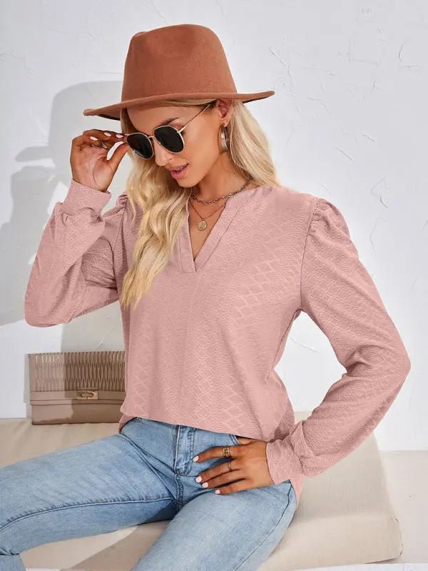 Jacquard Long Sleeve Loose Top - Celeste    