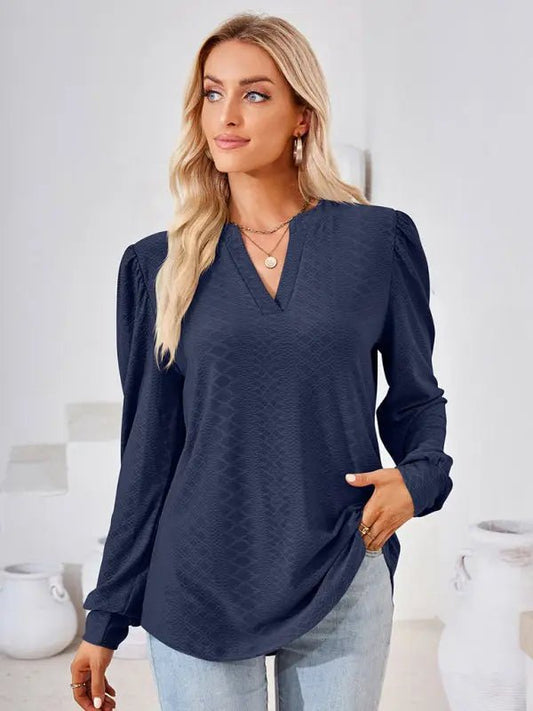 Jacquard Long Sleeve Loose Top - Celeste    