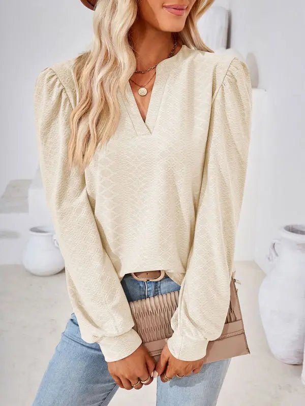Jacquard Long Sleeve Loose Top - Celeste    