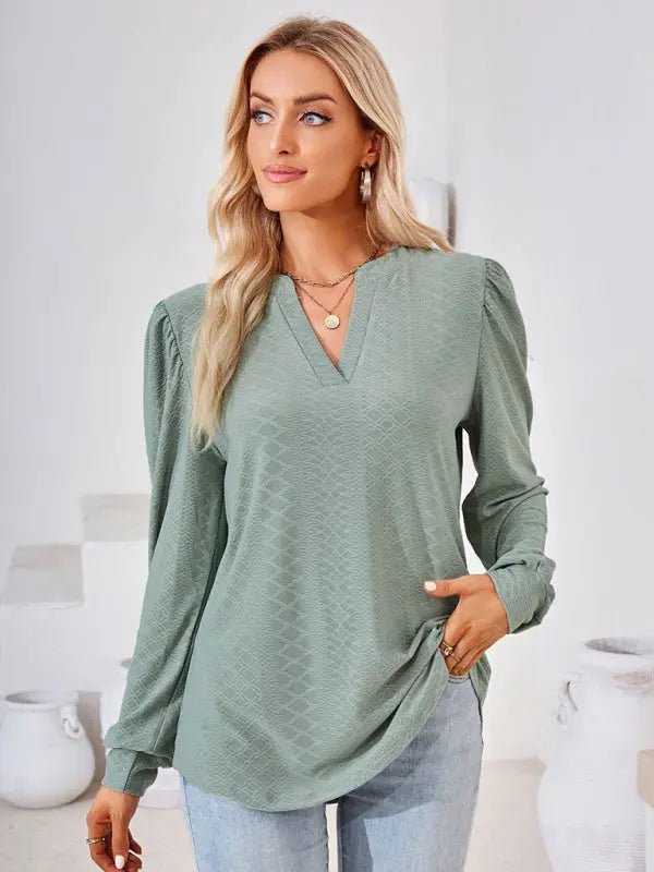 Jacquard Long Sleeve Loose Top - Celeste    