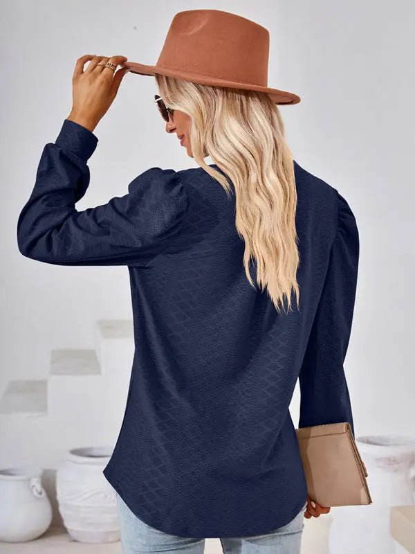 Jacquard Long Sleeve Loose Top - Celeste    