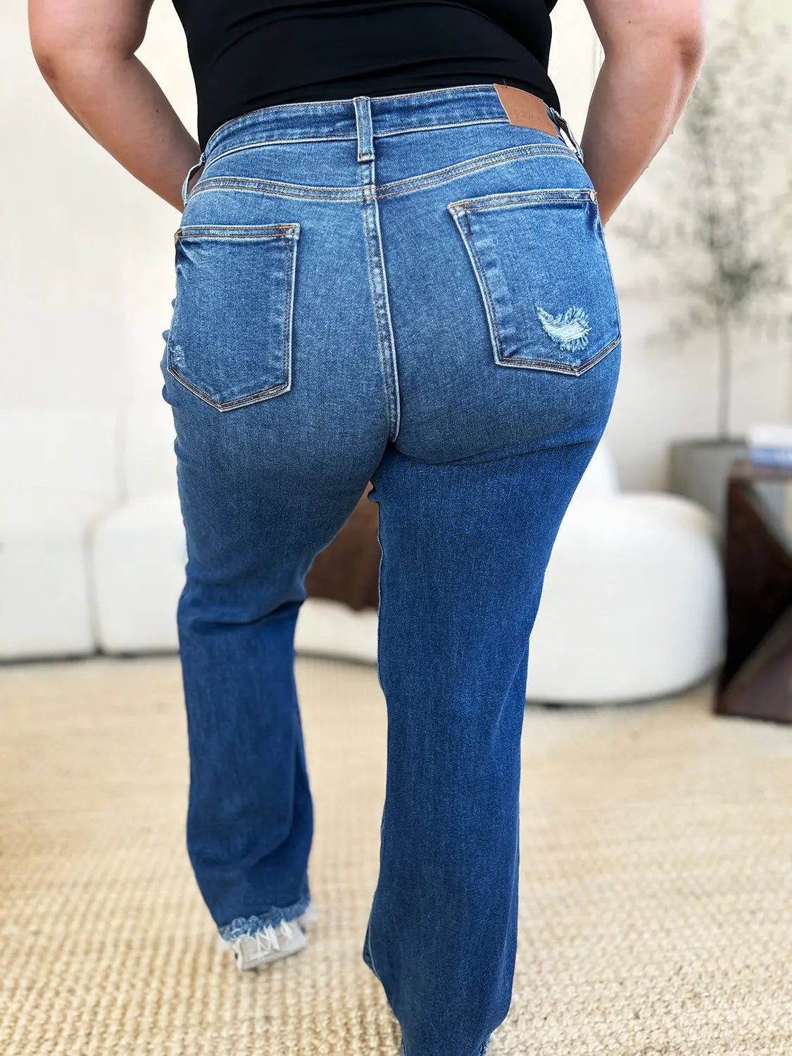 Judy Blue Full Size Mid Rise Distressed Raw Hem Jeans - Celeste    