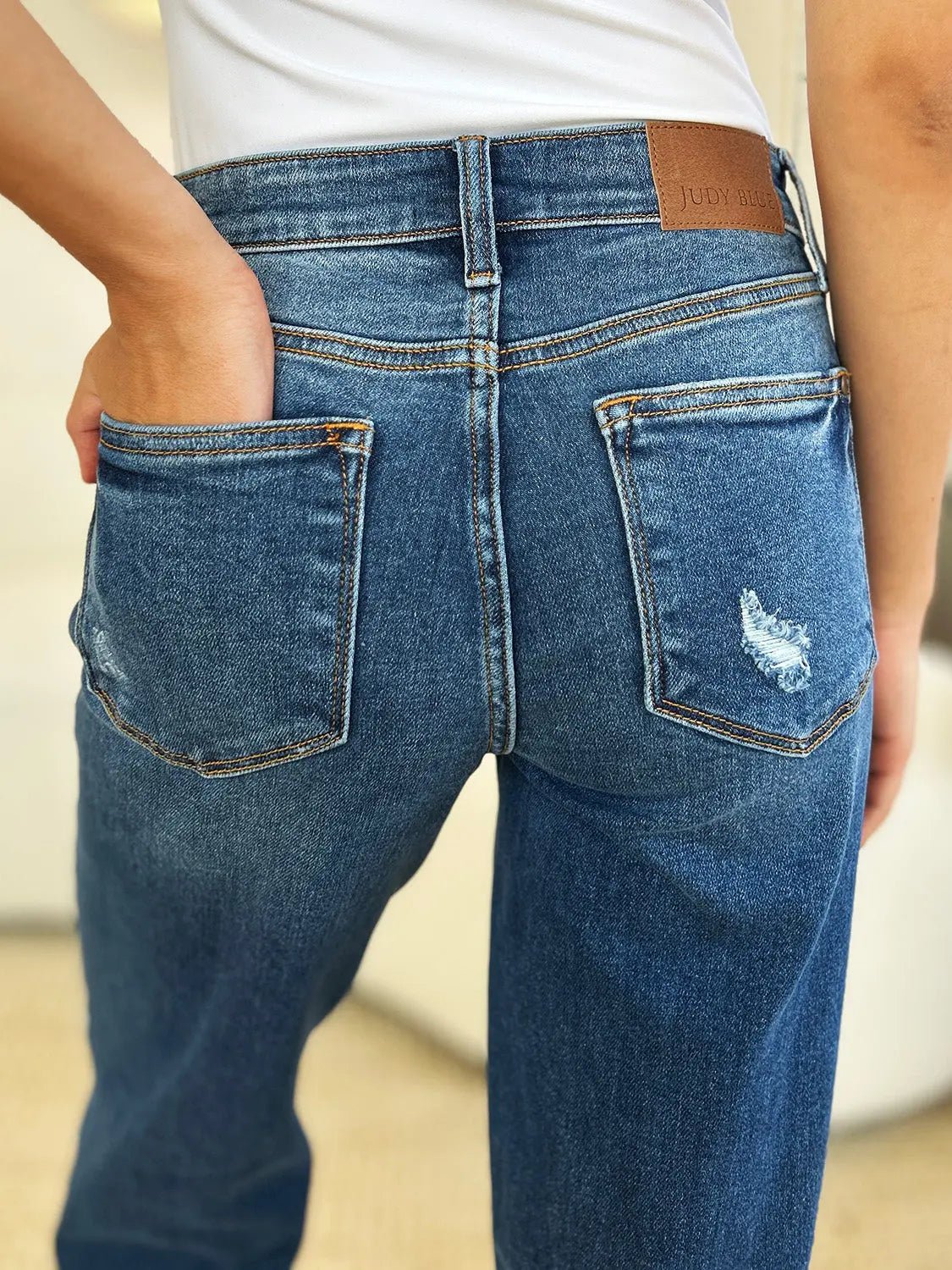 Judy Blue Full Size Mid Rise Distressed Raw Hem Jeans - Celeste    