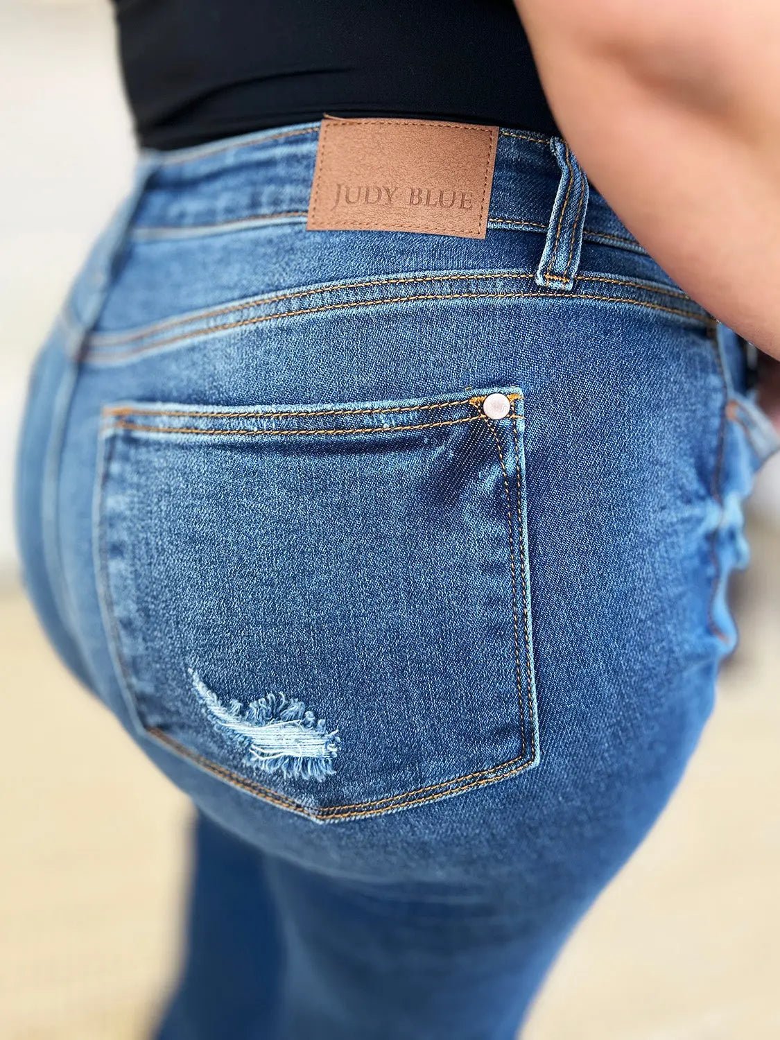 Judy Blue Full Size Mid Rise Distressed Raw Hem Jeans - Celeste    