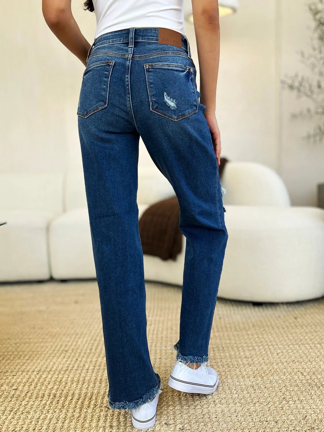 Judy Blue Full Size Mid Rise Distressed Raw Hem Jeans - Celeste    