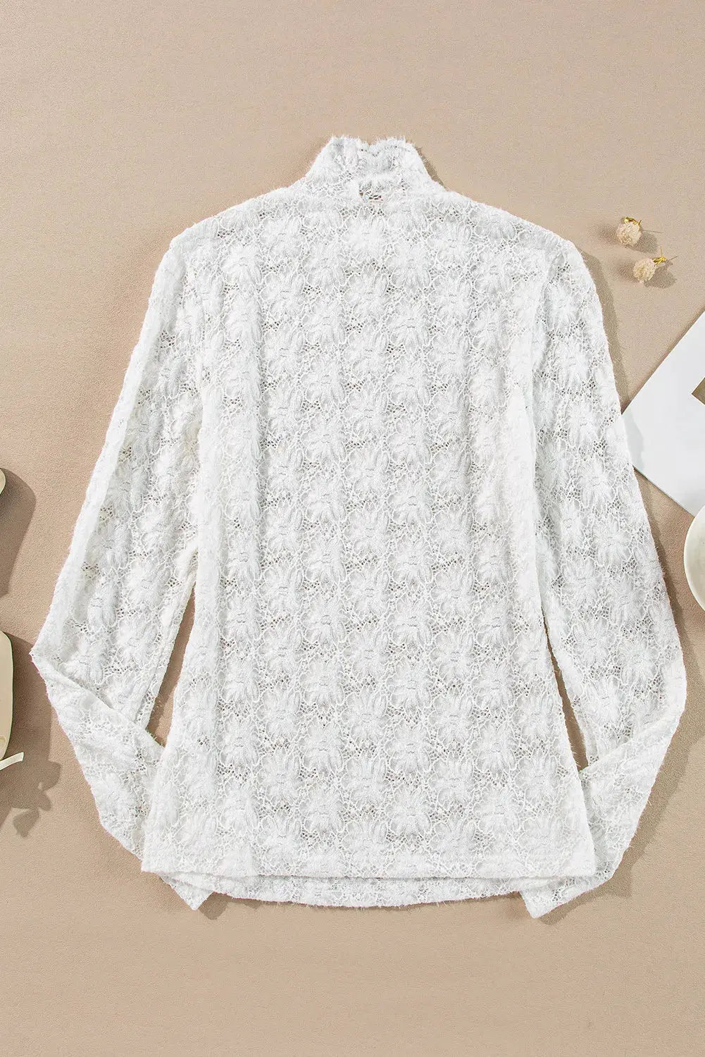 Lace Mock Neck Long Sleeve Top - Celeste    