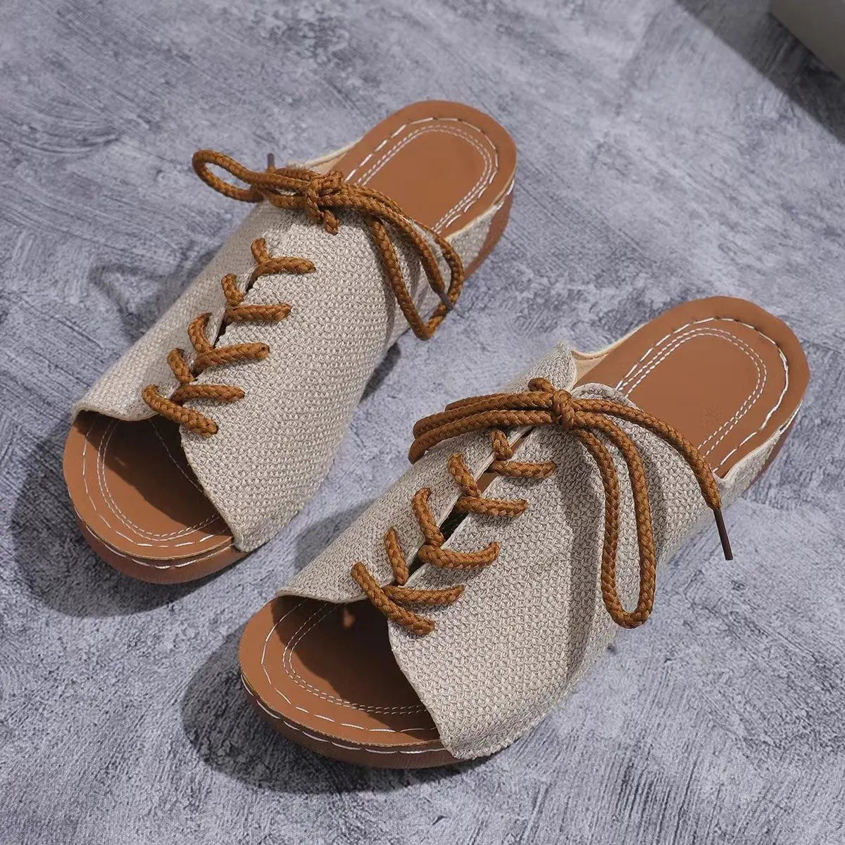 Lace-Up Open Toe Wedge Sandals - Celeste    