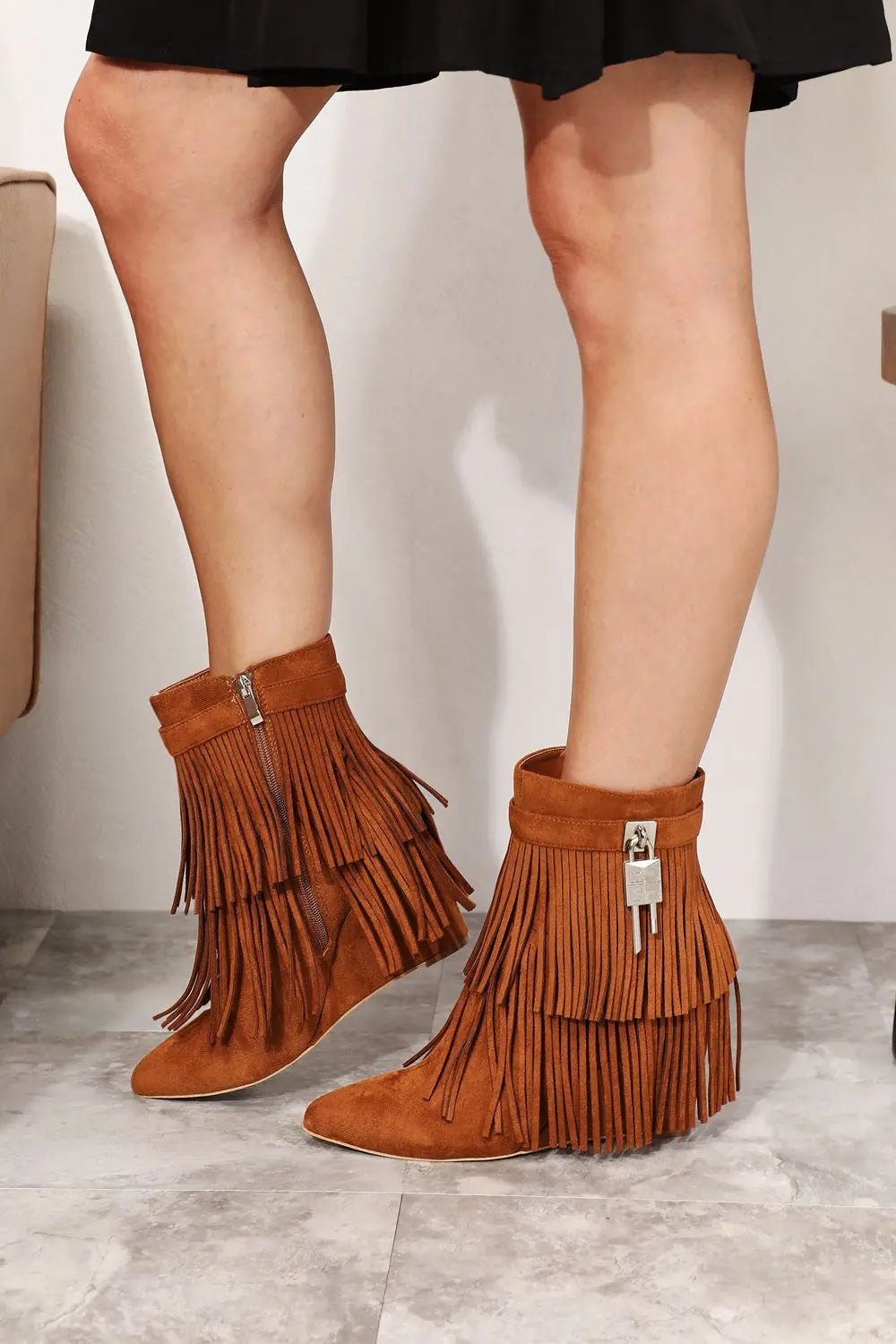 Legend Women's Tassel Wedge Heel Ankle Booties - Celeste    