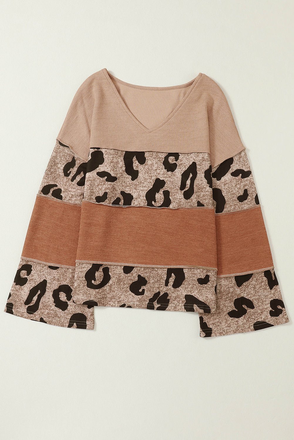 Leopard Colorblock Knit Top - Celeste  Tops/Long Sleeve Tops  
