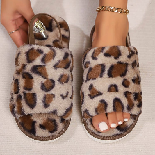 Leopard Open Toe Slippers - Celeste    