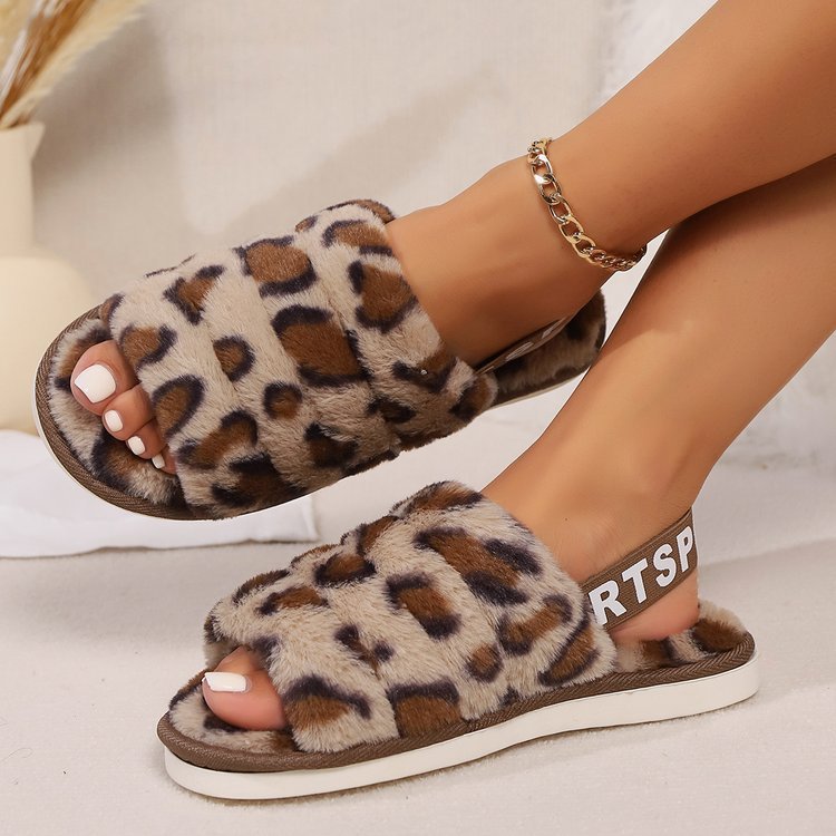 Leopard Open Toe Slippers - Celeste    