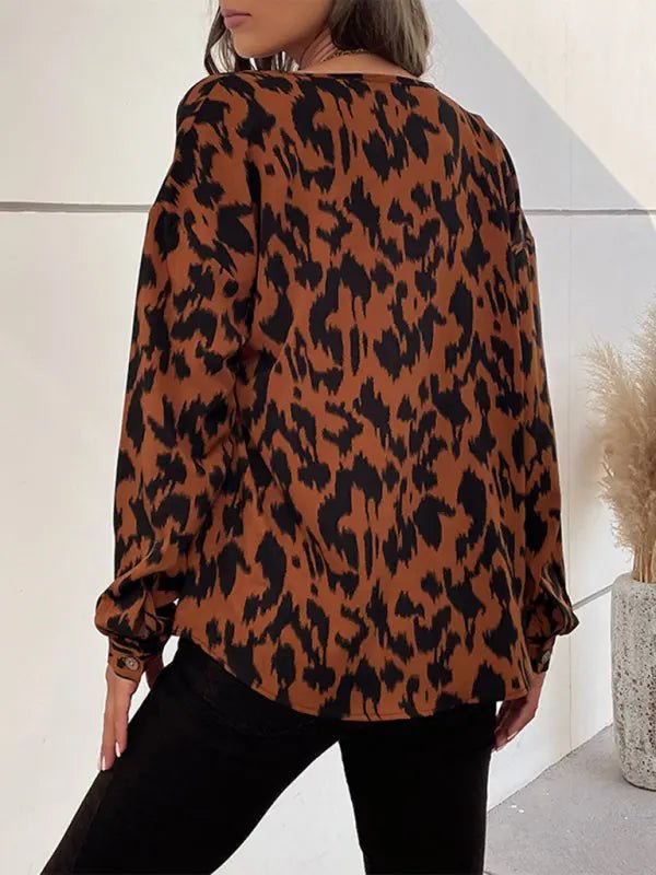 Leopard Print Casual Cardigan Long-sleeved Shirt - Celeste    