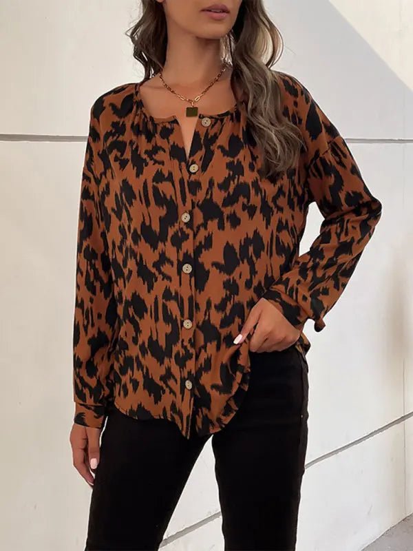 Leopard Print Casual Cardigan Long-sleeved Shirt - Celeste    
