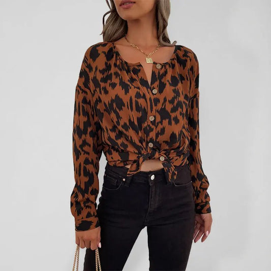 Leopard Print Casual Cardigan Long-sleeved Shirt - Celeste    