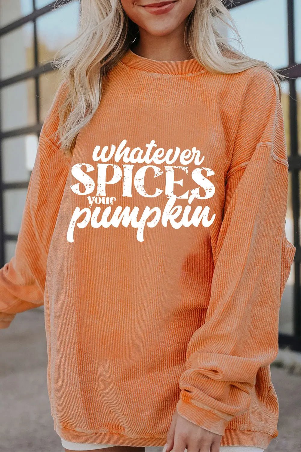 Letter Graphic Round Neck Long Sleeve Oversize Sweatshirt - Celeste    