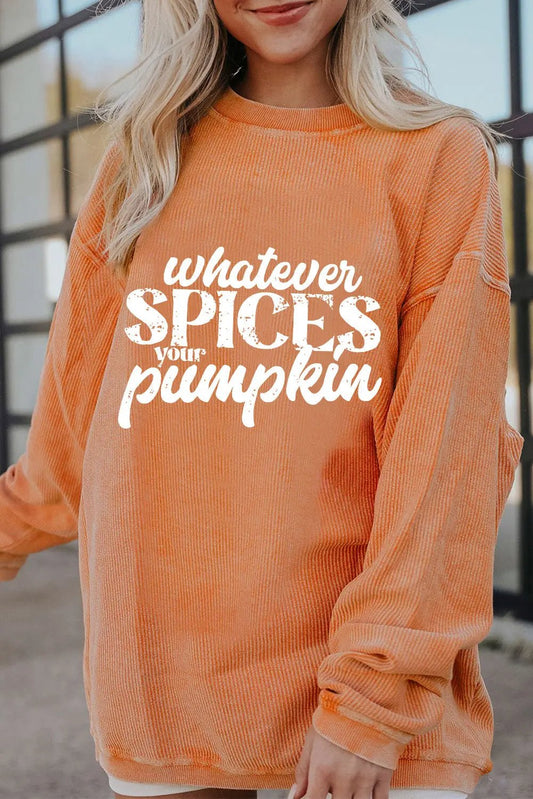 Letter Graphic Round Neck Long Sleeve Oversize Sweatshirt - Celeste    