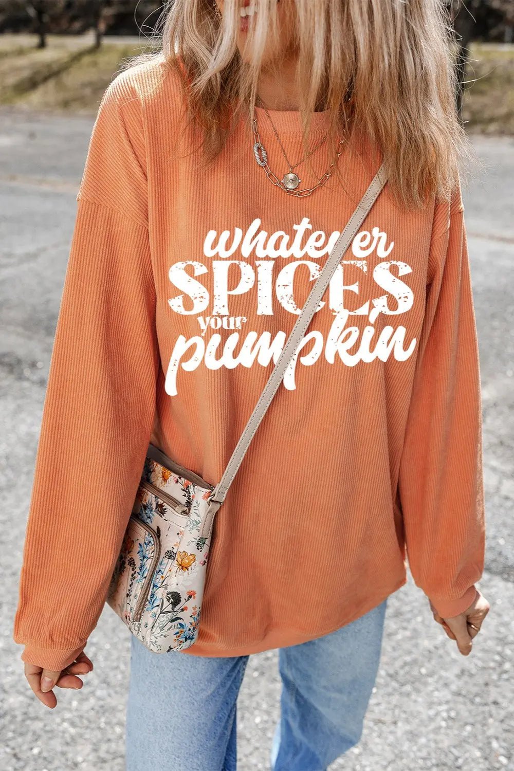 Letter Graphic Round Neck Long Sleeve Oversize Sweatshirt - Celeste    