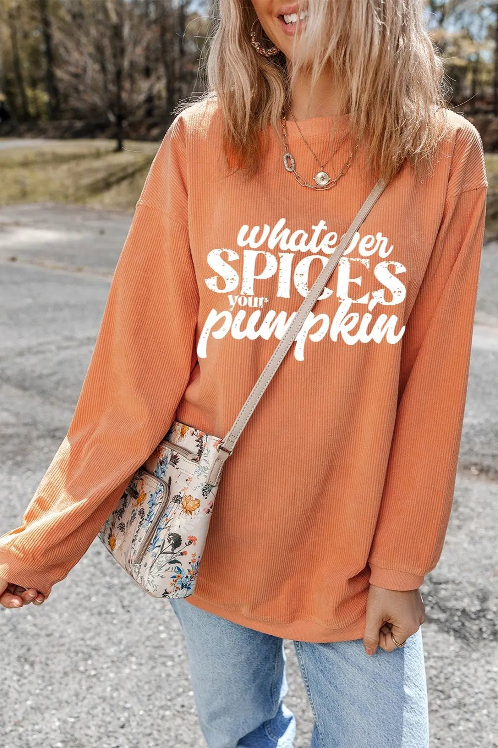 Letter Graphic Round Neck Long Sleeve Oversize Sweatshirt - Celeste    