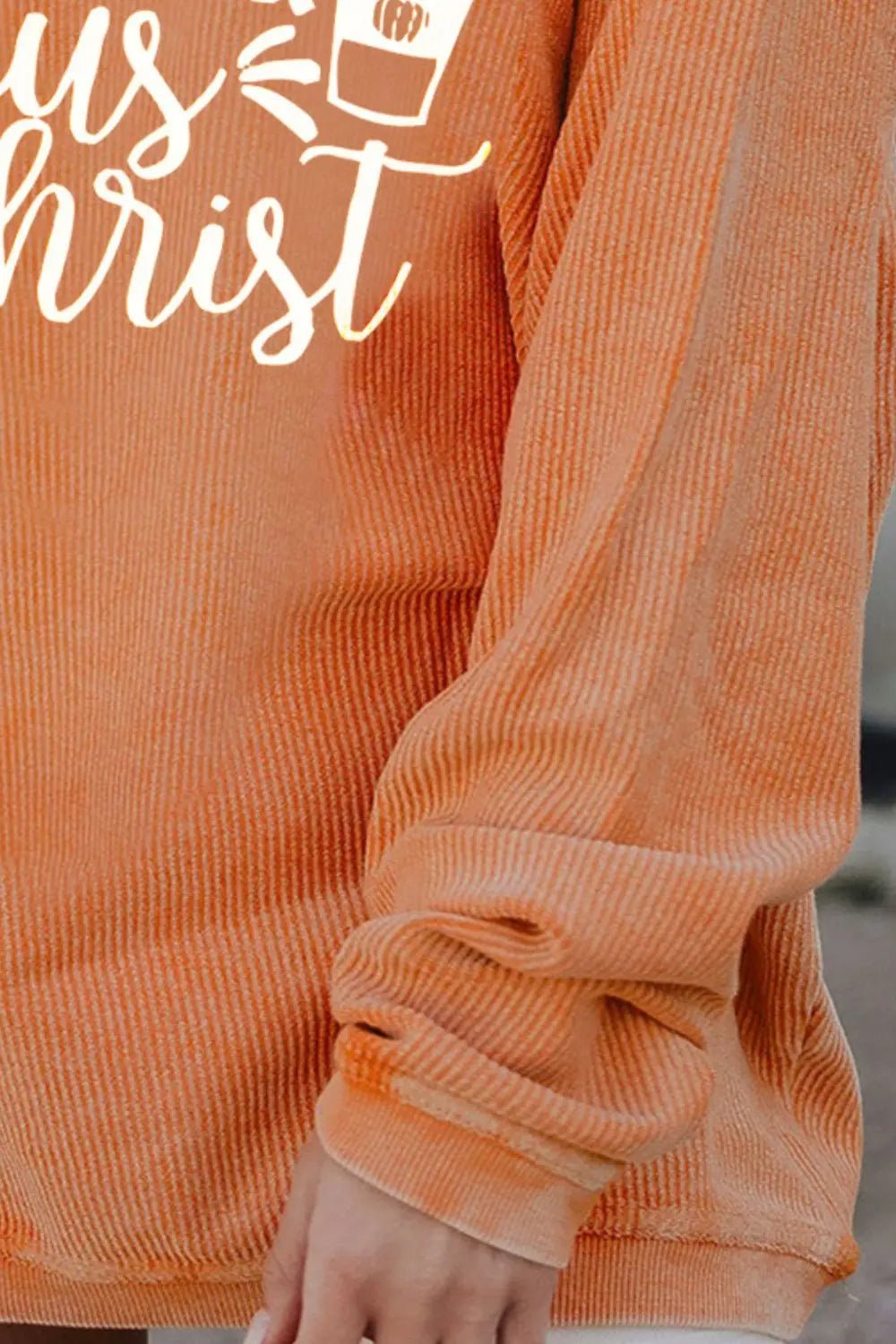 Letter Graphic Round Neck Long Sleeve Oversize Sweatshirt - Celeste    
