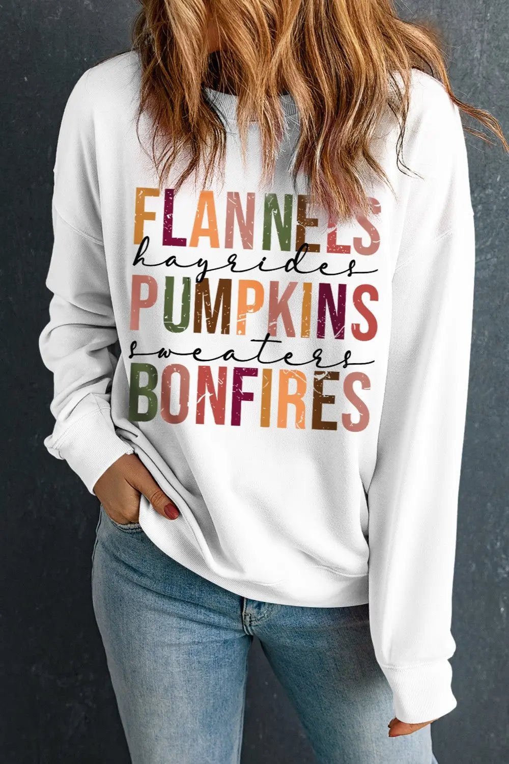Letter Graphic Round Neck Long Sleeve Sweatshirt - Celeste    