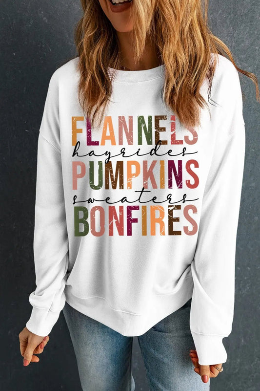 Letter Graphic Round Neck Long Sleeve Sweatshirt - Celeste    